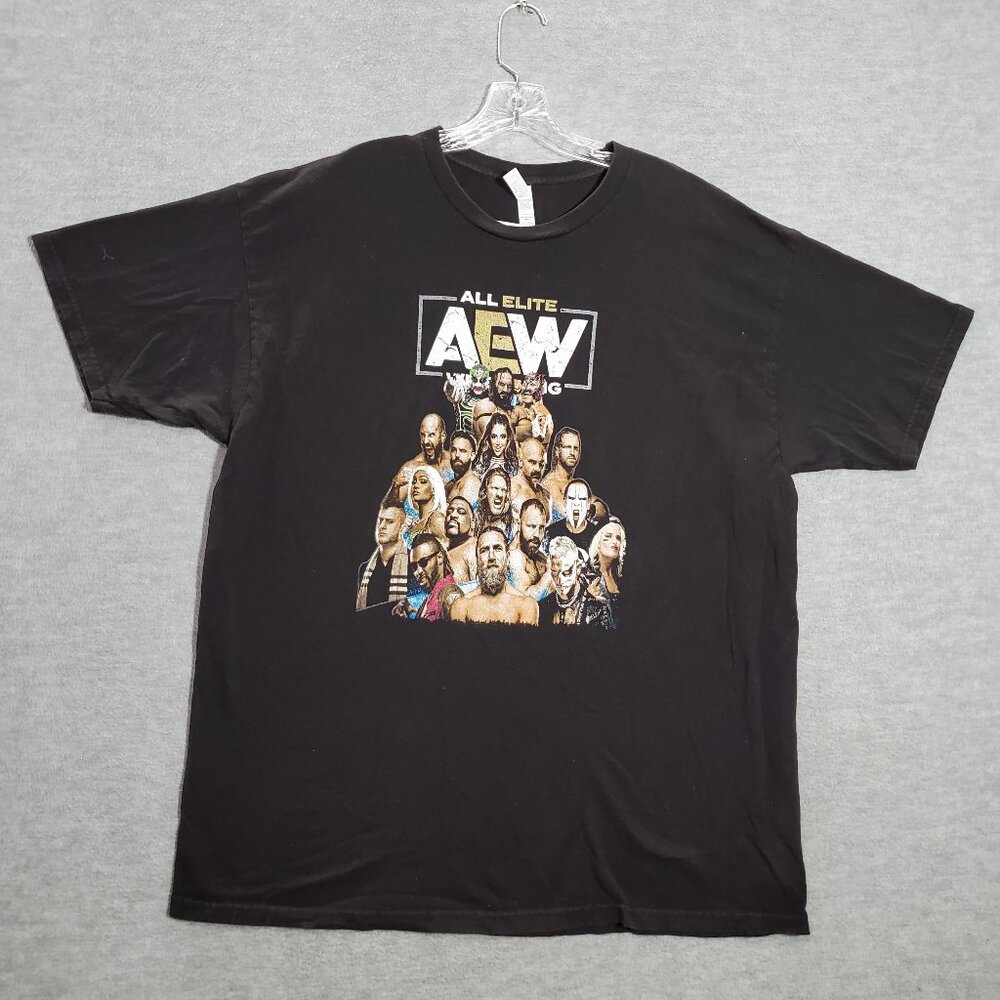 AEW Men Shirt 2XL Black Logo All Elite Wrestling Promo Short Sleeve Tee